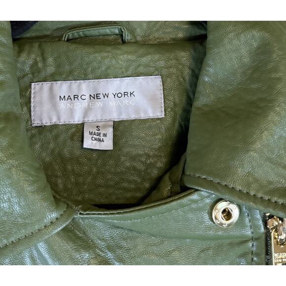 Marc New York Size Small Vegan Leather Moto Jacket Green Gold Hardware - Picture 6 of 7